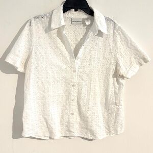 Alfred Dunner Size 16 White Eyelet Cottagecore Button-Down Shirt